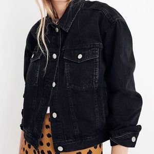 EUC Madewell Black Denim Boxy Crop Jean Jacket in Lunar Wash